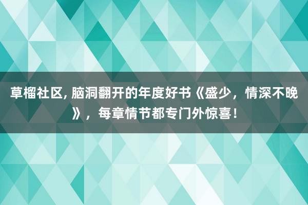 草榴社区, 脑洞翻开的年度好书《盛少，情深不晚》，每章情节都专门外惊喜！