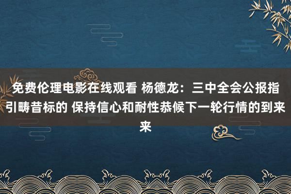 免费伦理电影在线观看 杨德龙：三中全会公报指引畴昔标的 保持信心和耐性恭候下一轮行情的到来