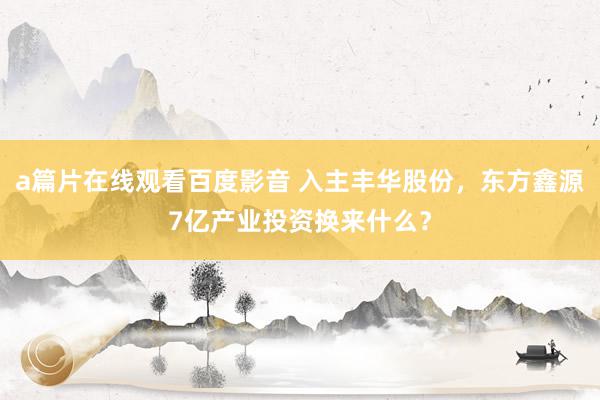 a篇片在线观看百度影音 入主丰华股份，东方鑫源7亿产业投资换来什么？