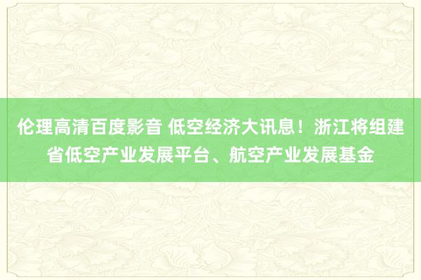 伦理高清百度影音 低空经济大讯息！浙江将组建省低空产业发展平台、航空产业发展基金