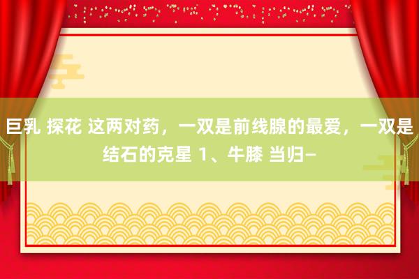 巨乳 探花 这两对药，一双是前线腺的最爱，一双是结石的克星 1、牛膝 当归—